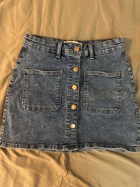 Classic Blue Button-Front Denim Mini Skirt
